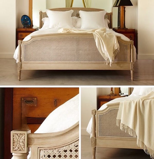 Ash white cane bed set
