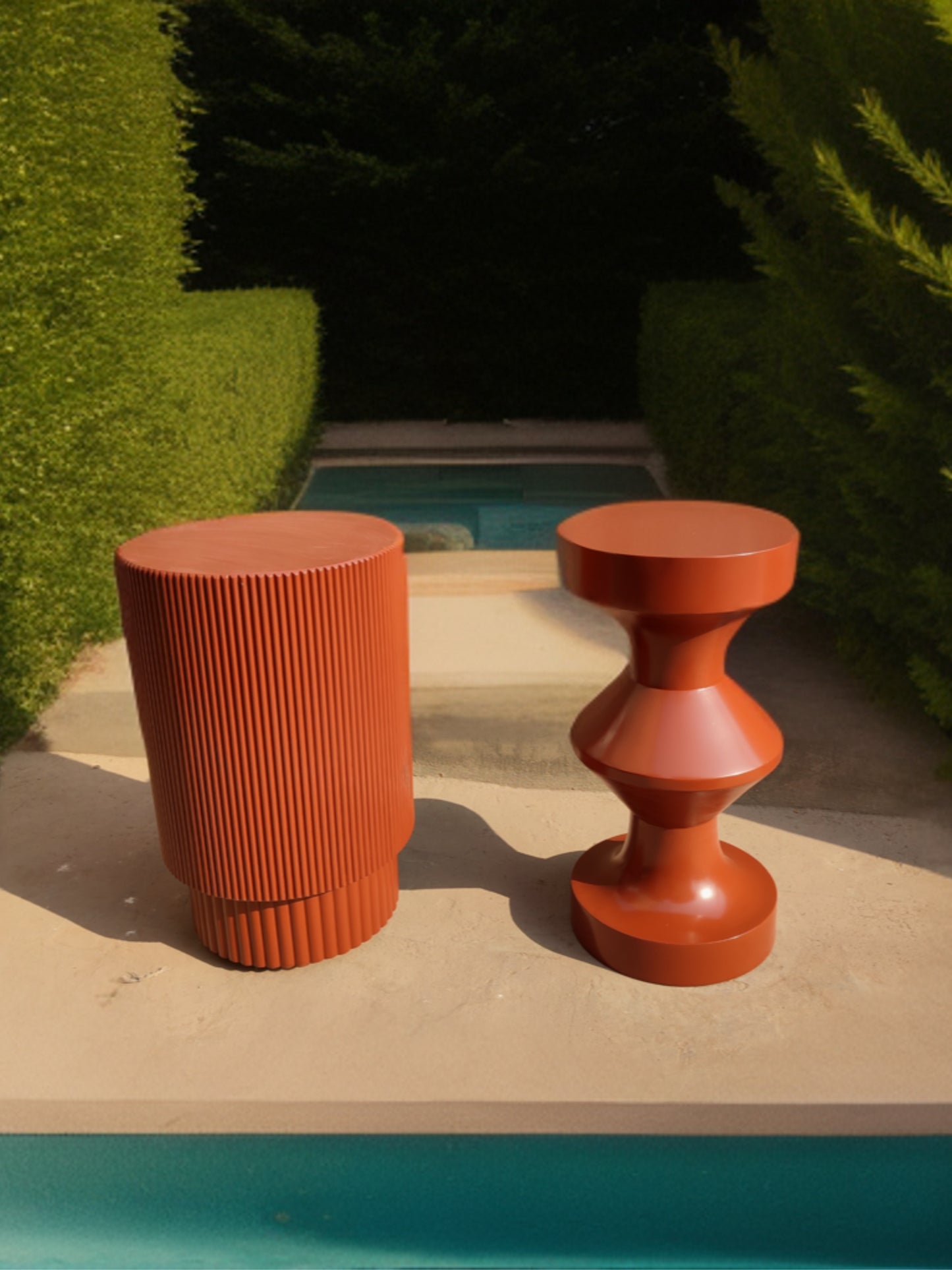 Terracotta tables pair