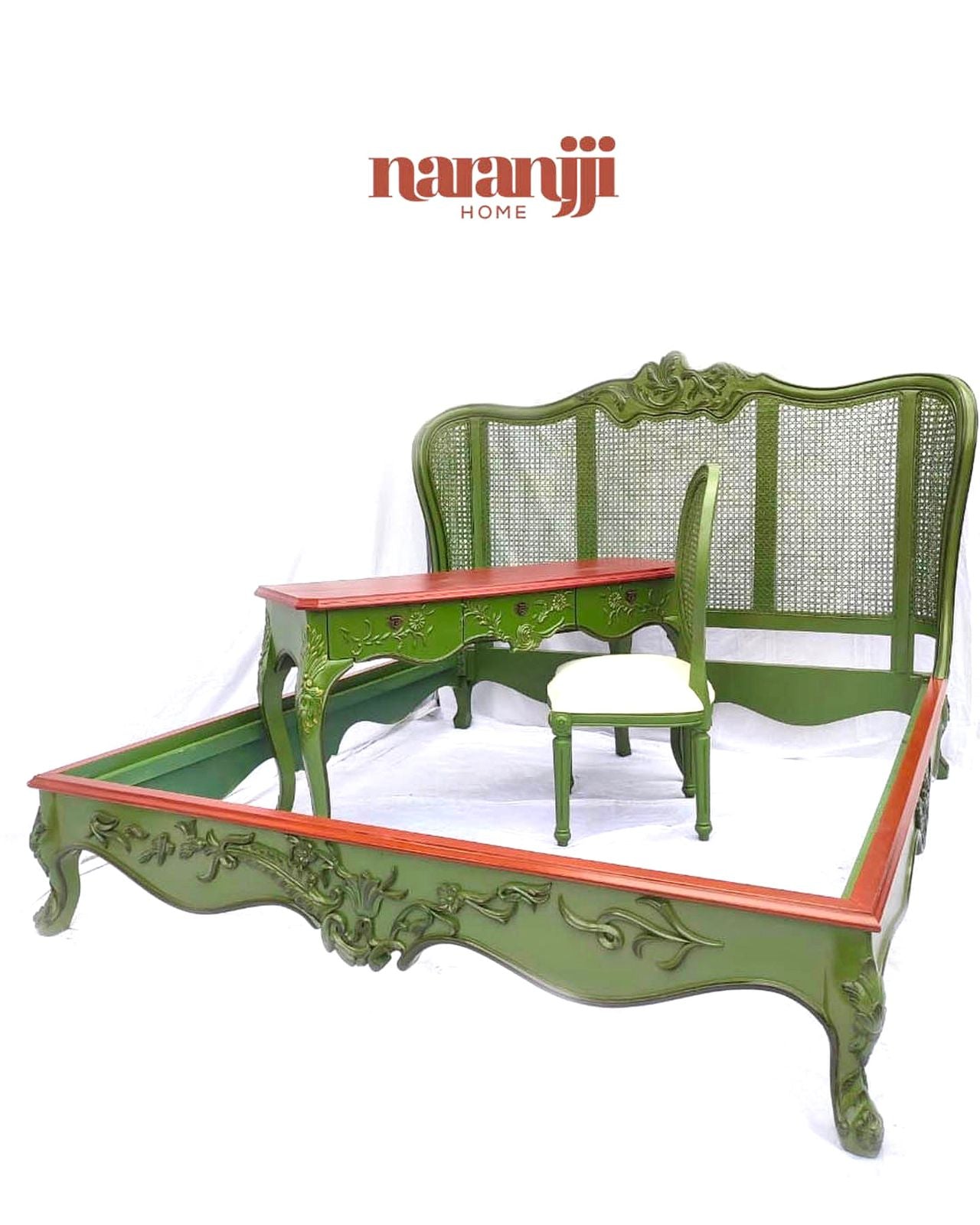 Cane Olive Bed Set ( dresser, chair and sides)